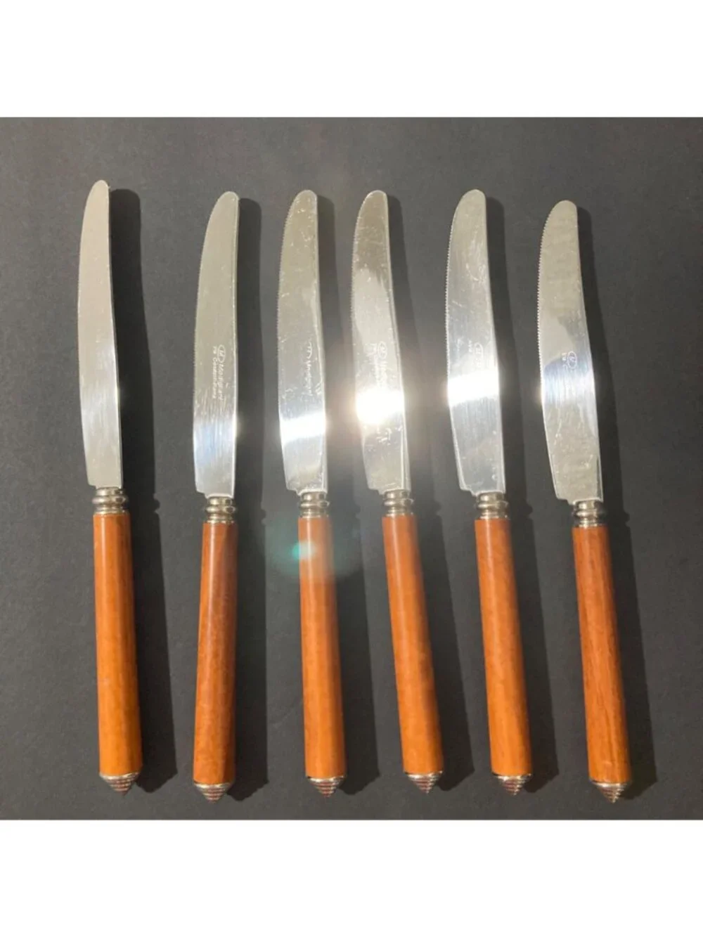 Set Of 6 Modigliani Stainless Steel Knives With Brown Handles